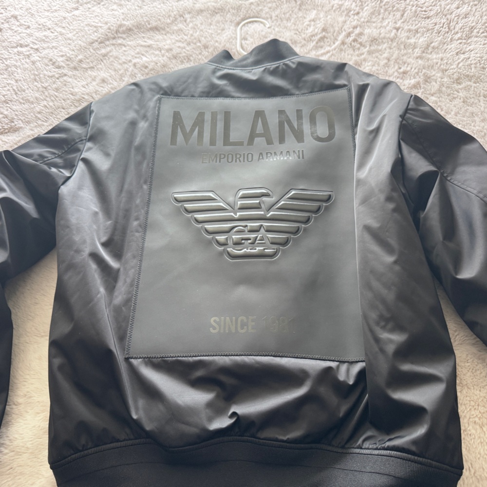 Emporio Armani Milano Black Men's Bomber Jacket with Embossed Logo